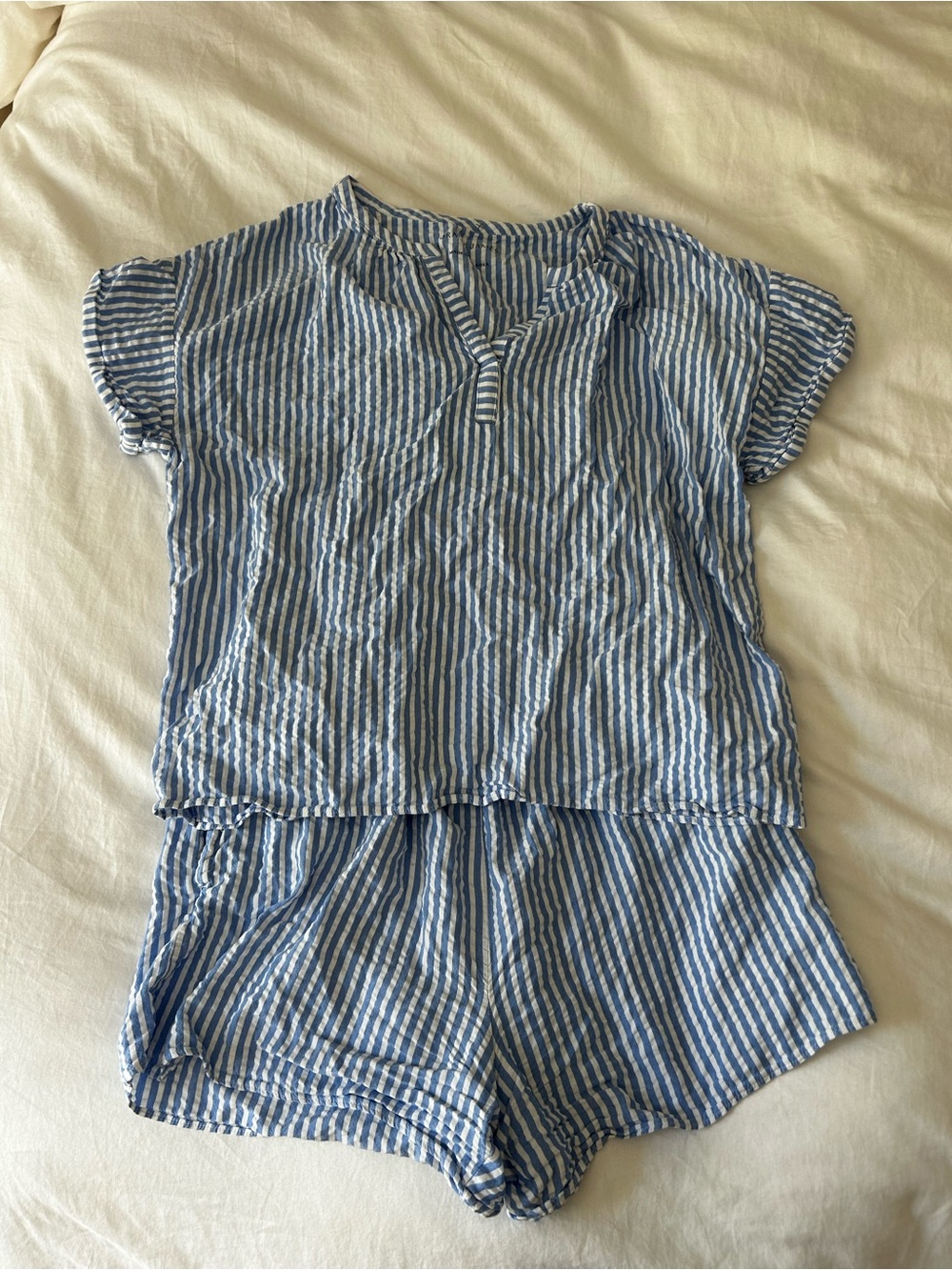 Draper James blue & White Striped women’s pajama lounge Top and Shorts Set
